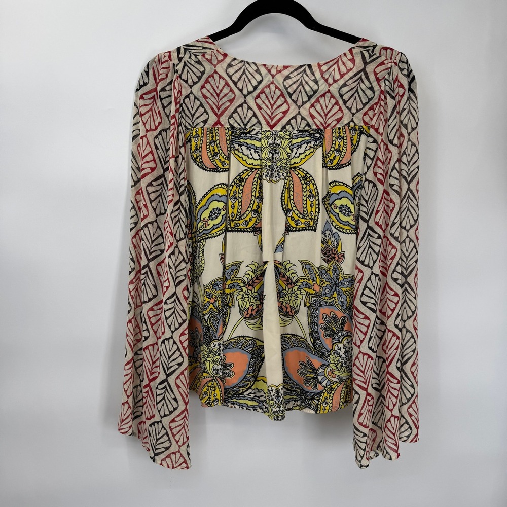 Free People Mixed Print Cowl Neck Blouse Womens Medium Red Cream Hippie Boho - Picture 6 of 13